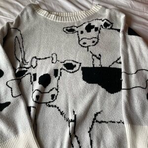 Cow Print Crew Neck Sweater